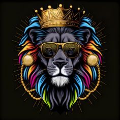 a lion wearing sunglasses and a crown