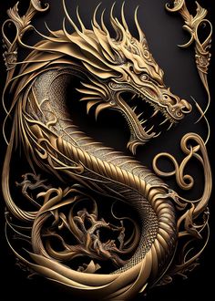 a golden dragon on a black background