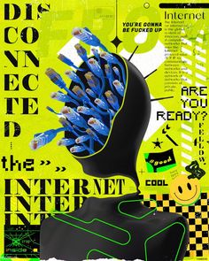 an image of a person's head with the words internet on it and images of people