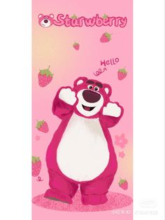 a pink card with an image of a bear