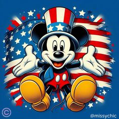 a mickey mouse with an american flag background