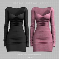 two dresses with long sleeves and cutouts on the sides, one black and one pink