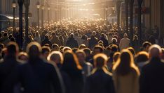 a large group of people walking down the street