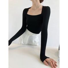 V-Neck Black Tight Long Sleeve Shirt Fabric: 97% cotton + 3% spandex Size: M, L Multiple Color Selections: Black, White  Season: Spring, Fall, Winter, Seasons Autumn, Fit Clothes, Green Lavender, Fits Clothes, Long Midi Dress, Causual Outfits, Outerwear Outfit, Swimwear Outfit, Looks Vintage