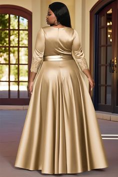 Xpluswear Designs For Long Dresses, Gown Design For Plus Size Women, Long Dresses With Sleeves, Plus Size Satin Gown, Big Gown, Gowns For Women, Dress Gown, Long Gown Styles, Gown For Women