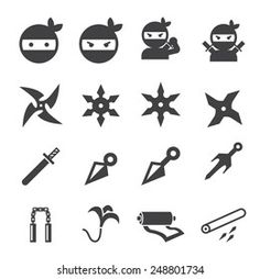 ninja icons set in black and white