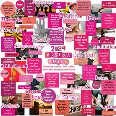 a collage of different types of words in pink and orange, including the word love