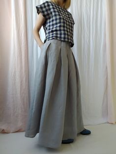 "Maxi linen skirt with pockets is perfect choice when you need casual, comfortable and stylish outfit combination. High waist linen skirt is clothing piece that can be easily paired with any top and creates a charming feminine look. Before placing an order, check the approximate measurements given below. If you are unsure about your size or would like to adjust the length of the item, you could leave your personal measurements (height, waist and hips) in a personalization box. SIZE and FIT Size Maxi Linen Skirt, Linen Nightgown, Flax Pants, Long Linen Skirt, Plus Size Linen, Skirt Linen, Linen Tunic Dress, Skirt High Waist, Linen Clothing