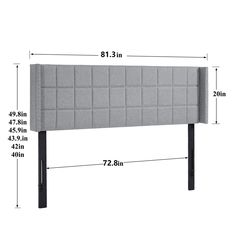 the headboard is shown with measurements for each side and bottom panel, along with an additional