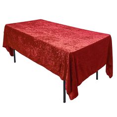 a red table cloth with black metal legs