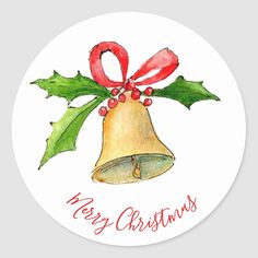 a christmas sticker with a bell and holly