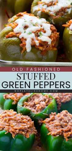 Out of Sunday dinner ideas? Make these Old-fashioned Stuffed Green Peppers for an easy dinner recipe for the family! Stuffed with a cheesy, ground beef, rice, and tomato sauce mixture. Pin this easy comfort food recipe! Easy Stuffed Green Peppers With Ground Beef, Stuffed Green Bell Peppers Ground Beef, Recipe For Stuffed Green Peppers, Stuffed Green Peppers With Ground Beef And Rice, Stuffed Peppers Tomato Soup, Betty Crocker Stuffed Green Peppers, Stuffed Peppers With Hamburger And Rice, Stuffed Bell Peppers To Freeze, Stuffed Bell Peppers Raw Ground Beef