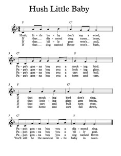 sheet music with the words hush little baby