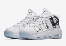 Nike Air Uptempo, Nike Air More Uptempo, Nike Air More, White Basketball Shoes, Nike Snkrs, Kicks Shoes, White Chrome, Latest Sneakers, Custom Sneakers