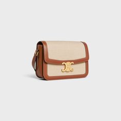 CLASSIQUE TRIOMPHE BAG IN TEXTILE AND CALFSKIN - NATURAL / TAN | CELINE Classique Triomphe Bag, Triomphe Bag, Celine Triomphe, Fragrance Bottle, Hedi Slimane, Party Style, Natural Tan, New Fragrances, Day Bag