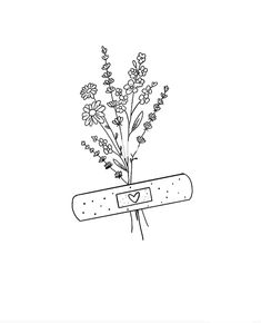 a drawing of a pencil with flowers in it and a heart drawn on the end