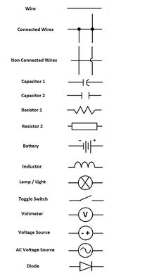 an electrical circuit diagram with the symbols for different types of wires and connections to each other