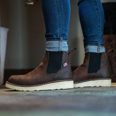 Women's Bull Run Chelsea 5" Brown Wedge Craft Outfits, Danner Bull Run, Yellow Wedges, Chelsea Brown, Brown Chelsea Boots, Bull Run, Brown Wedges, The Bull, Pull On Boots