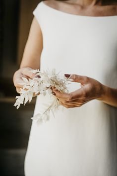 Minimal simplicity. Pure half wreath made of a preserved plants. The base is made of wire and so its very easy to shape and can be attached anywhere on the head front, back or side .. The preserved materials look and act like real living plants! Read more about preserved plants and flowers here: https://etsy.me/3dws49g Check the other items of INIMINIMA series: - earrings: https://etsy.me/3fJ5cVK - half wreath: https://etsy.me/3hV2EGY ... and we ll be happy to create any other fragrant floral ac White Handmade Flower Headpieces For Wedding, White Spring Ceremony Headpiece, White Wedding Headpieces With Handmade Flowers, Formal White Handmade Flower Headpiece, White Flower-shaped Hair Accessories As Gift, Bridal Hair Ornaments, Half Wreath, Half Crown, Small Backyard Wedding