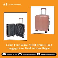 Adding value to long trips becomes easier with #ClassySuitcases. When you own #CabinFourWheel #MetalFrame #HandLuggage #RoseGold #SuitcaseRegent from A1FASHIONGOODs, you can travel confidently. ▪️ Spacious ▪️ Stylish ▪️ Durable #A1Fashiongoods Rose Gold Suitcase, Classy Suits, Long Trips