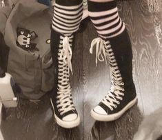 Converse Long Shoes, Boot Converse, Converse Clothes, Long Converse Shoes, Emo Shoes Aesthetic, Thigh High Converse, Emo Boots Aesthetic, Scene Boots, How To Style Knee High Converse