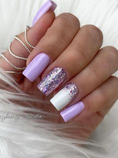 Lila Nails, Light Purple Nails, Nails Art Designs, Nails Purple, Hard Nails, White Glitter Nails, Purple Nail Designs, Purple Nail, Art Winter