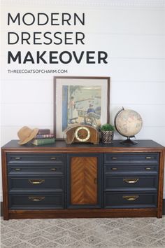 an old dresser is transformed into a modern dresser makeover