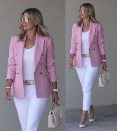 To Start A Conversation, Neue Outfits, Stylish Work Outfits, Pink Blazer, Casual Chic Outfit, Casual Work Outfits, Blazer Outfits, Work Outfits Women