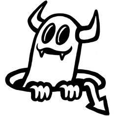 a black and white drawing of a cartoon character with horns on it's head