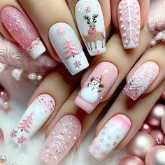 Holiday Nails Winter, Red Christmas Nails, Cute Christmas Nails, Christmas Nails Easy, Christmas Gel Nails, Holiday Nail Art, Winter Nail Art, Winter Nail Designs, Festival Nails