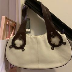 Brand New White Over The Shoulder Handbag. Dark Brown Straps. Inside Has Green With Double Side Zippers. Shoulder Handbag, Longchamp Le Pliage, Shoulder Handbags, Dark Brown, Shoulder Bags, Size 16, Color White, Bag Lady, Purse