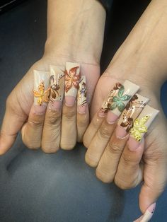 Brown Color Nails Designs, Brown Duck Nails, Simple Unique Nails, Fall Duck Nails, Short Nail Designs Autumn, Pink And Yellow Nail Designs, Nails Maximalist, Long Duck Nails