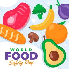 an image of world food safety day with fruits and vegetables on the table in flat style