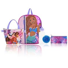 Your little one will adore this five piece Disney's The Little Mermaid backpack set. ©Disney Your little one will adore this five piece Disney's The Little Mermaid backpack set. ©Disney FEATURES Includes: backpack, detachable lunch bag, water bottle, zip case & ice pack Zipper closure Padded adjustable straps Padded back Backpack has 2 side air mesh pockets & 1 front zipper pocket Lunch bag can be detached from front of backpack using velcro straps LightweightDETAILS Backpack: 16"H x 12"W x 5"D; Mermaid Backpack, Backpack Set, Ice Pack, Little Mermaid, Velcro Straps, Lunch Bag, Girls Accessories, The Little Mermaid, Front Zipper