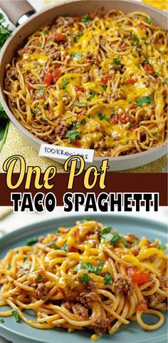 one pot taco spaghetti in a skillet