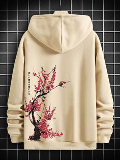 Hoodies Print, Beige Sweatshirt, Embroidery Hoodie, Chinese Ink, Lined Hoodie, Winter Hoodies, Men Fashion Casual Outfits, Fabric Floral