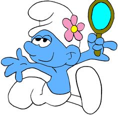 the smurf is holding a magnifying glass with a flower in it