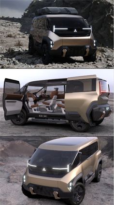 the concept vehicle is shown in three different views