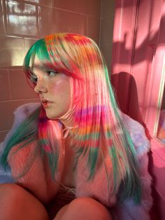 Kawaii Hair Color, Weird Hair Colors, Multi Color Hair Dye Techniques, Bright Coloured Hair, Halo Hair Dye Style, Crazy Colour Hair Dye, Hair Dye Techniques, Cloud Hair, Color Melting Hair