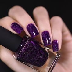 Vanity Dark Purple Prom Nails Short, Ilnp Polish, Glitter Dark Purple Nails, Deep Purple Sparkle Nails, Nail Polish Ilnp, Ilnp Nail Polish Swatch, Ilnp Nail Polish, Boutique Nails, Purple Holographic