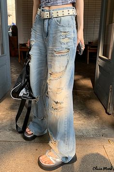 Olivia Mark - Ripped and Relaxed Light Blue Denim Jeans for Ladies Jeans For Ladies, Light Blue Denim Jeans, Wide Legged Jeans, Casual Denim Jeans, Light Blue Denim, Casual Denim, Blue Denim Jeans, Wide Leg Jeans, Casual Chic