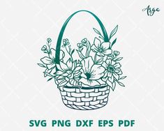 an easter basket with flowers in it and the words svg png dxf eps