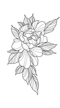 a black and white drawing of a flower