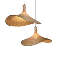 two hanging lights made out of bamboo