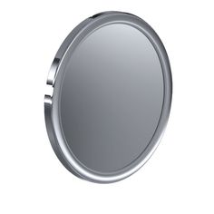 a round mirror is shown on a white background