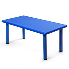 a blue plastic table sitting on top of a white floor