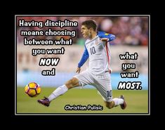 a man kicking a soccer ball in front of a quote from christian puricio