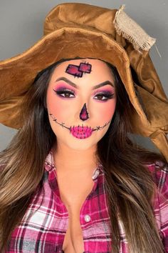 Halloween Cute scarecrow makeup look Cute Scarecrow Makeup, Creepy Halloween Makeup Ideas, Scarecrow Makeup Ideas, Diy Adult Halloween Costumes, Scarecrow Halloween Makeup, Easy Halloween Makeup Ideas, Halloween Costumes Scarecrow, Cute Scarecrow, Easy Halloween Makeup