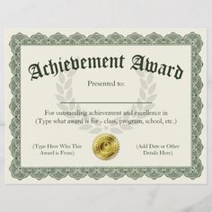 an achievement award certificate is shown