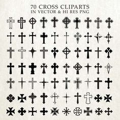 cross cliparts in black and white with the text, 70 cross cliparts